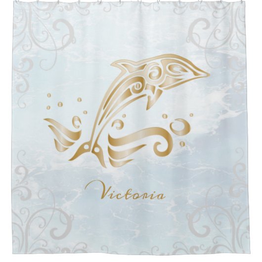 Gold Dolphin Personalisiert Duschvorhang (Vorderseite)