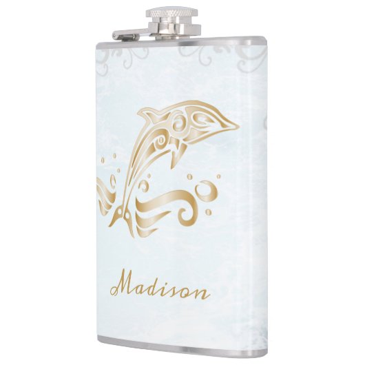 Gold Dolphin Vinyl Wrapped Flask Flachmann (Links)