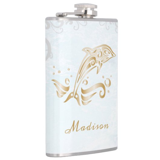 Gold Dolphin Vinyl Wrapped Flask Flachmann (Rechts)