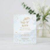 Gold Dolphin Wedding RSVP Card Karte (Stehend Vorderseite)