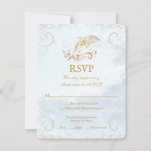Gold Dolphin Wedding RSVP Card Karte (Vorderseite)