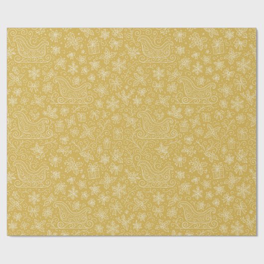 Gold Doodle Christmas Sleigh Pattern Geschenkpapier (Flach)
