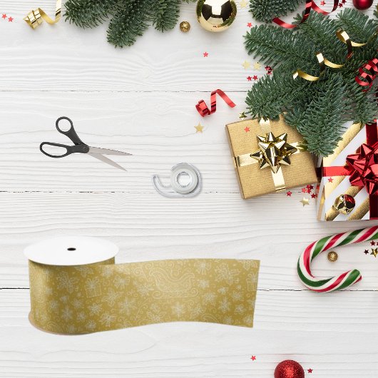 Gold Doodle Christmas Sleigh Pattern Satinband