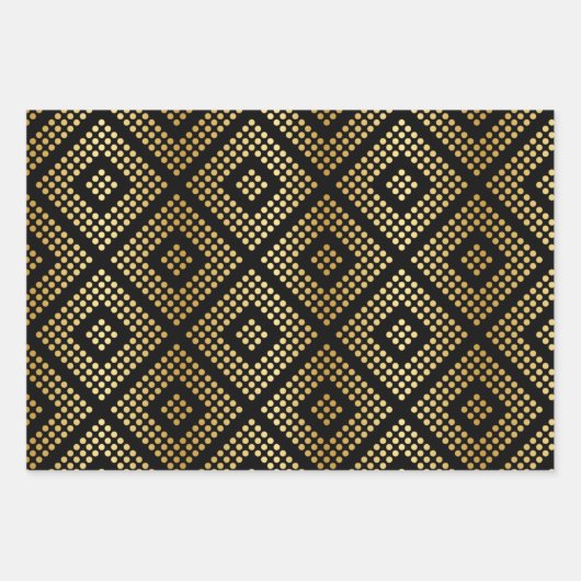 Gold Dot Patterns auf dramatischen Schwarz Geschenkpapier Set (Vorderseite)