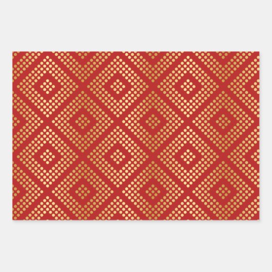 Gold Dot Patterns auf Holiday Red Geschenkpapier Set (Vorderseite)