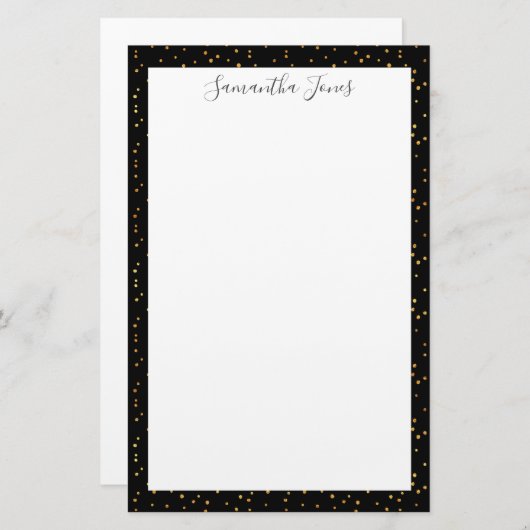 Gold Dots Black Pattern Metallic | PERSONALISIERT Briefpapier (Vorne/Hinten)