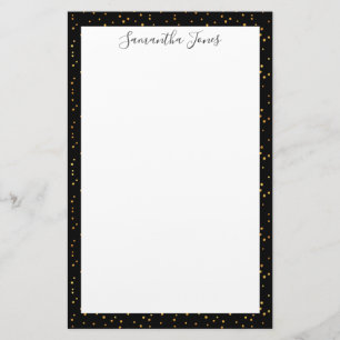 Gold Dots Black Pattern Metallic PERSONALISIERT Briefpapier