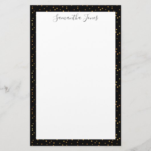 Gold Dots Black Pattern Metallic | PERSONALISIERT Briefpapier (Vorderseite)