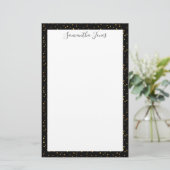 Gold Dots Black Pattern Metallic | PERSONALISIERT Briefpapier (Stehend Vorderseite)