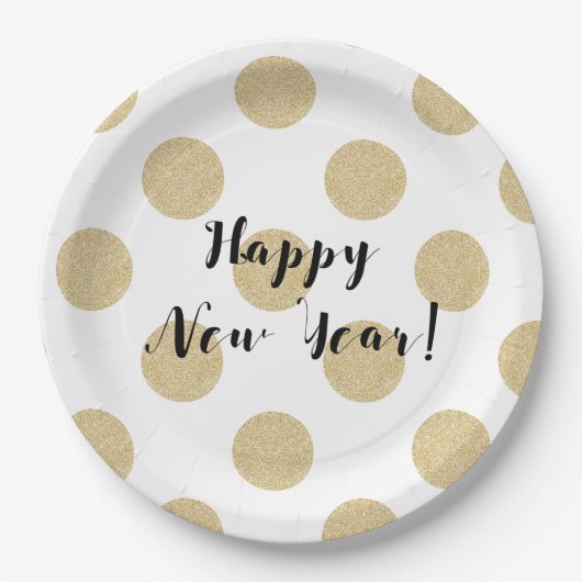 Gold Dots Black & White Moderner Silvester Pappteller (Vorderseite)