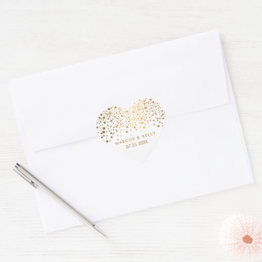 Gold Dots Confetti | Hochzeit Herz-Aufkleber (Umschlag)