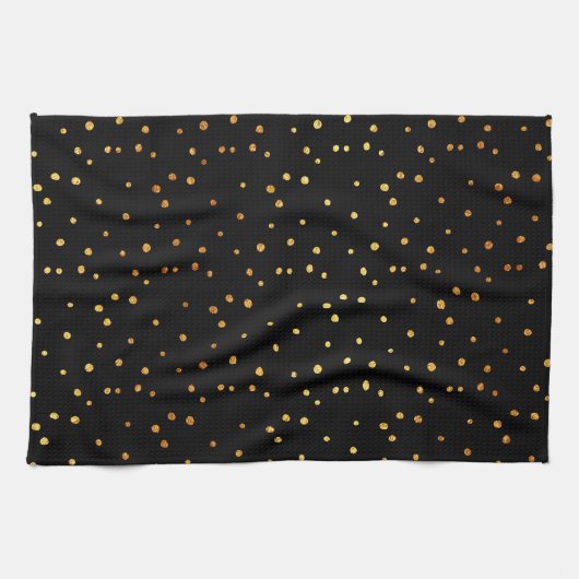 Gold Dots Confetti Imitate Fossil-Dot Schwarz Küchentuch (Horizontal)