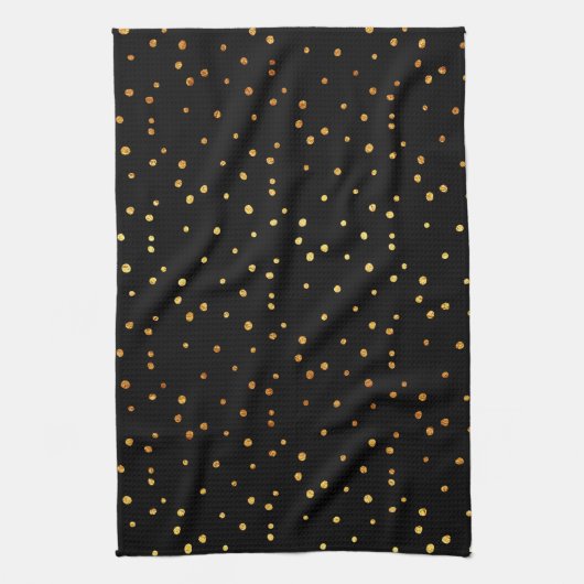 Gold Dots Confetti Imitate Fossil-Dot Schwarz Küchentuch (Vertikal)