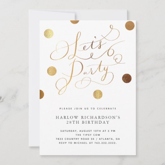Gold Dots Let's Party Erwachsene Einladung zum Geb (Vorderseite)