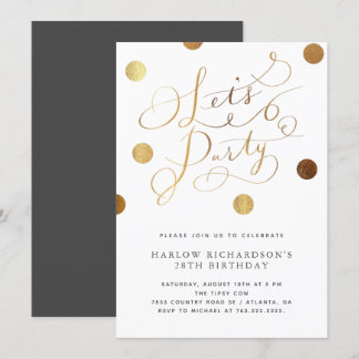 Gold Dots Let's Party Erwachsene Einladung zum Geb