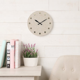 Gold Dots Linen Wall Clock Große Wanduhr