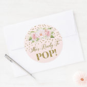 Gold Dots Pink Floral Sie ist bereit für Pop Gefal Runder Aufkleber (Umschlag)