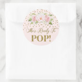 Gold Dots Pink Floral Sie ist bereit für Pop Gefal Runder Aufkleber (Tasche)
