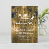 Gold Double Abschluss Zwei Foto Graduate Einladung (Stehend Vorderseite)