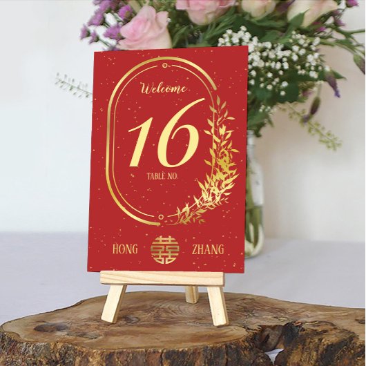 Gold Double Happiness Wedding Tischnummer