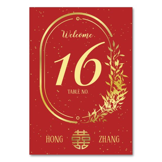 Gold Double Happiness Wedding Tischnummer (Vorderseite)