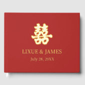Gold Double Happy Chinesische Kalligraphie asian Gästebuch (Vorderseite)
