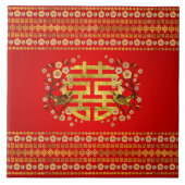 Gold Double Happy Symbol mit Blume und Vogel Fliese (Vorderseite)
