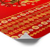 Gold Double Happy Symbol mit Blume und Vogel Poster (Ecke)