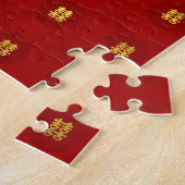 Gold Double Happy Symbol mit Blume und Vogel Puzzle (Seite)