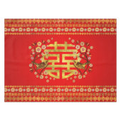 Gold Double Happy Symbol mit Blume und Vogel Tischdecke (Vorderseite (Horizontal))