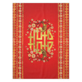 Gold Double Happy Symbol mit Blume und Vogel Tischdecke (Vorderseite)
