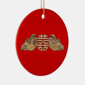 Gold Double Happy Symbol mit Mandarin Ducks Keramik Ornament (Rechts)