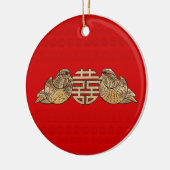 Gold Double Happy Symbol mit Mandarin Ducks Keramik Ornament (Links)