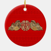 Gold Double Happy Symbol mit Mandarin Ducks Keramik Ornament (Hinten)