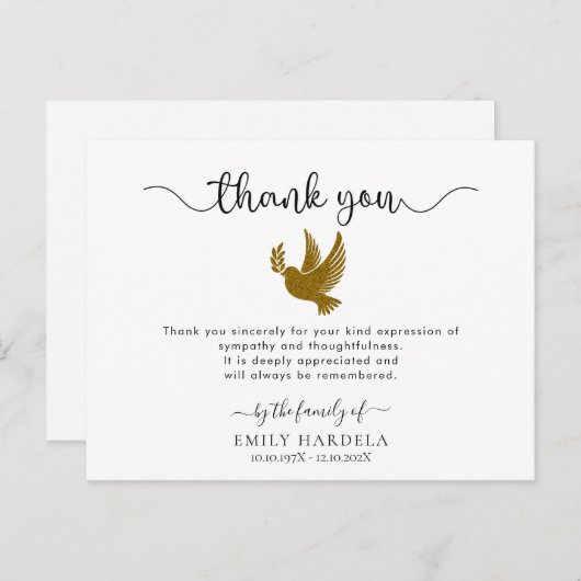 Gold Dove Elegante Beerdigung Dankeschön Karte (Vorne/Hinten)
