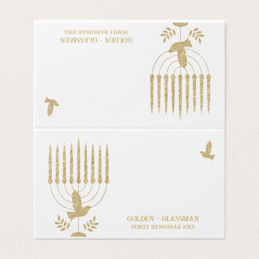 Gold Dove Menorah Hannukah Place Sitzkarte Visitenkarten (Außenseite Aufgefaltet)