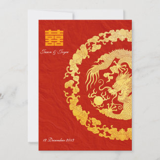 Gold-Drache klassische doppelte Glückwunsch-Hochze RSVP Karte