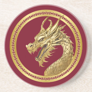 Gold-Drache-Rot und Gold-Chinesisches Neujahr 2024 Getränkeuntersetzer