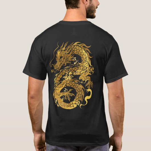 Gold Dragon 龍 Zodiac Geschenk Chinesisch Japanisch T-Shirt (Rückseite)