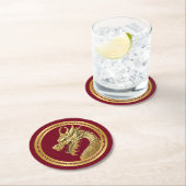 Gold Dragon-2024 Chinesisch New Years-Red und Gold Runder Pappuntersetzer (Vor Ort)