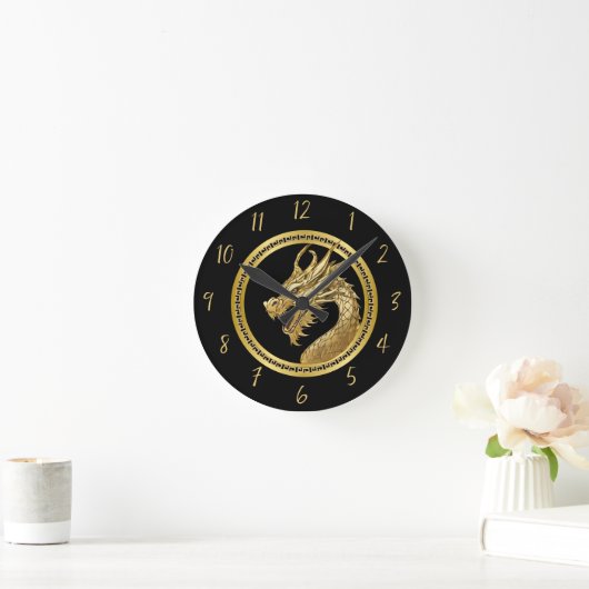 Gold Dragon-Black- Runde Wanduhr (Zuhause)