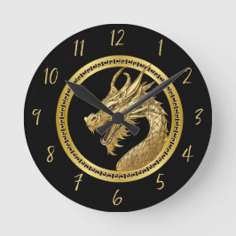 Gold Dragon-Black- Runde Wanduhr