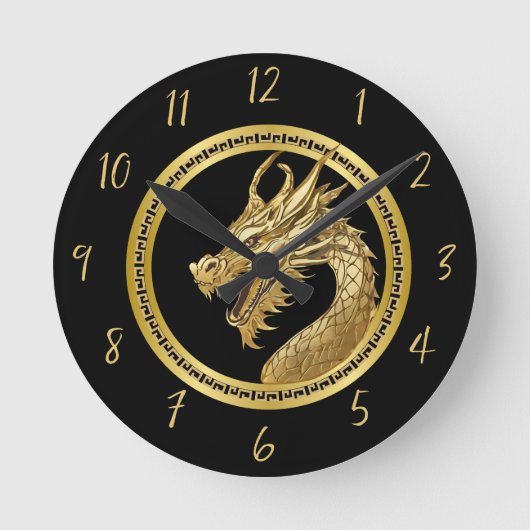 Gold Dragon-Black- Runde Wanduhr (Vorderseite)