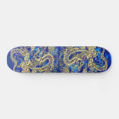 Gold Dragon Blue Satin Lush Skateboard (Horizontal)