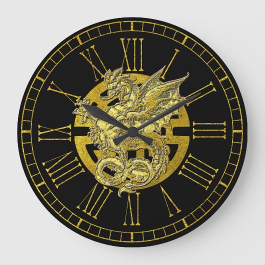 Gold Dragon Chinese Symbol Prosperity Große Wanduhr (Vorderseite)