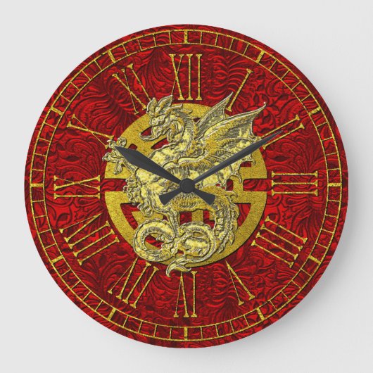 Gold Dragon Chinese Symbol Prosperity Große Wanduhr (Vorderseite)
