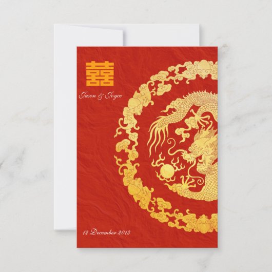 Gold Dragon Classic Double glücklich Hochzeit RSVP (Vorderseite)
