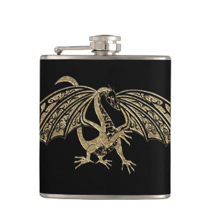 Gold Dragon Fantasy Goth Flask Flachmann