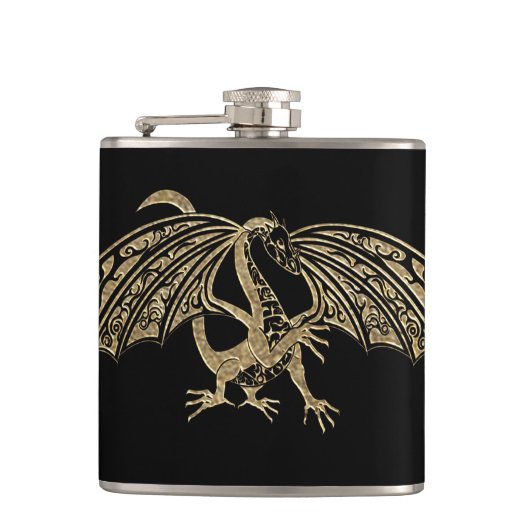 Gold Dragon Fantasy Goth Flask Flachmann (Vorderseite)