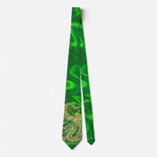 Gold Dragon Green Satin Lush Krawatte
